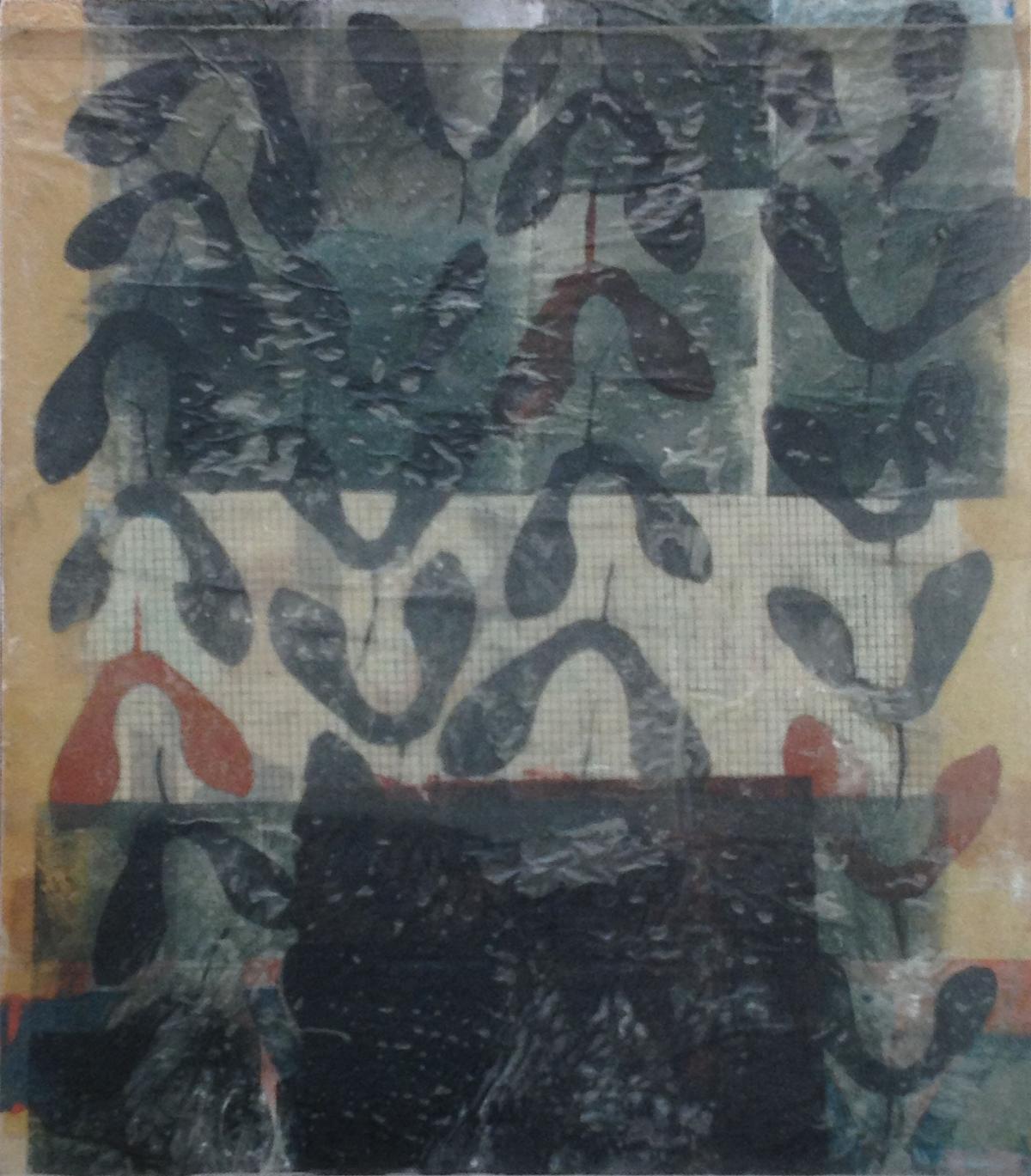 Fächer Gitter Flügel 1, 2000, Acryl und Wachs auf Holz, 50 x 44 cm